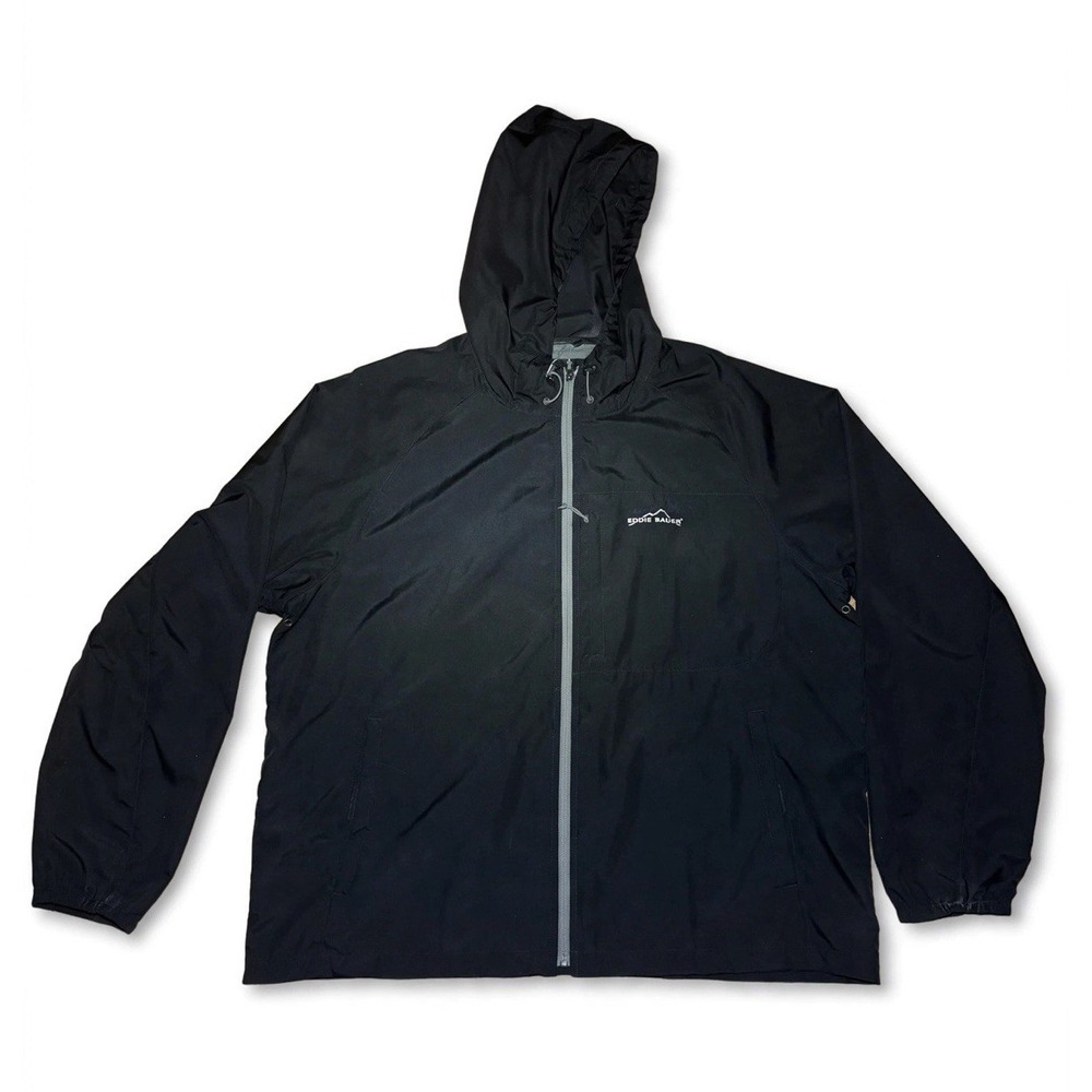 Eddie Bauer Mens Black Hooded Full Zip Windbreaker Jacket Size XL